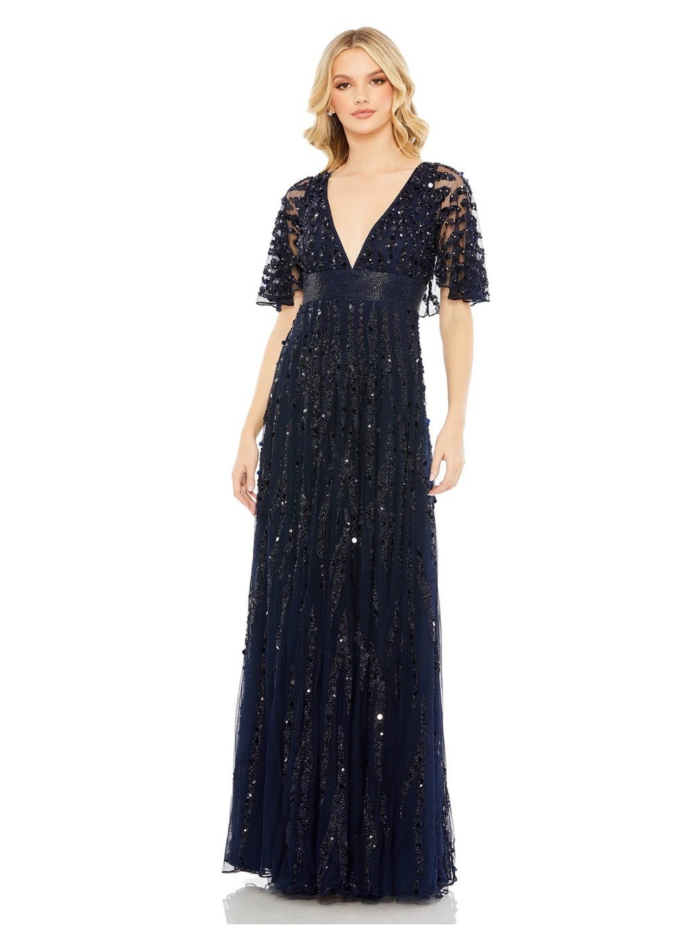 Mac Duggal 93784 Embellished Plunge Neck Tulle Column $798) Midnight